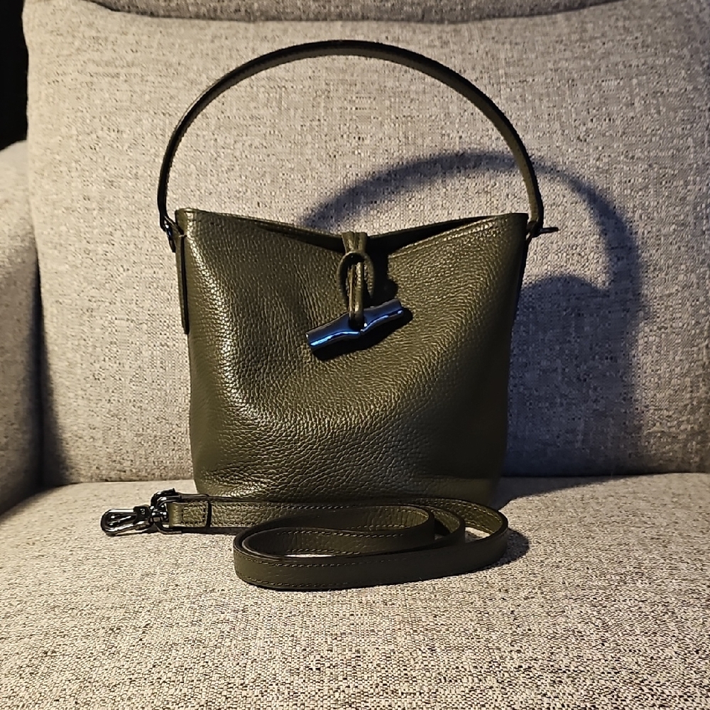 Longchamp Green Leather Bucket Bag